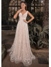 Beaded Ivory Lace Tulle Wedding Dress With Blush Lining